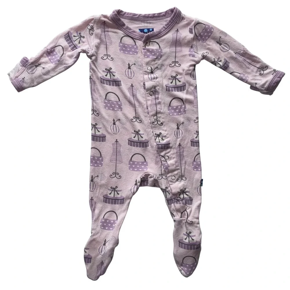 Kickee Pants Bamboo Ruffle Footie Romper‎ Set 2pc Floral Paris Newborn 0-3M